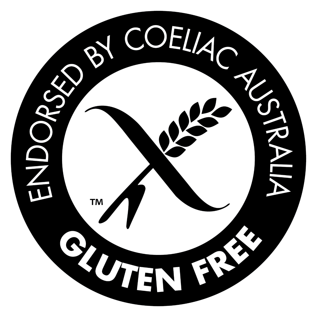 Gluten-free certification logo endorsed by Coeliac Australia